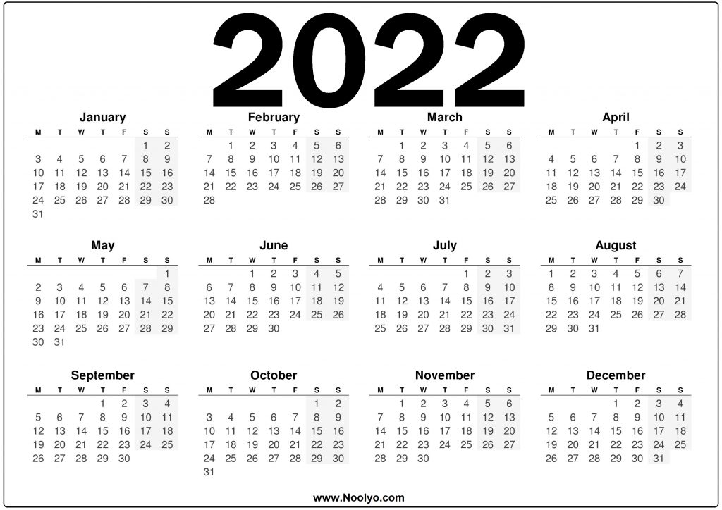 2022 Calendar UK Black and White – Calendars Printable