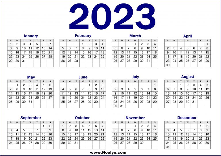 2023 Yearly Calendar Printable One Page – Calendars Printable