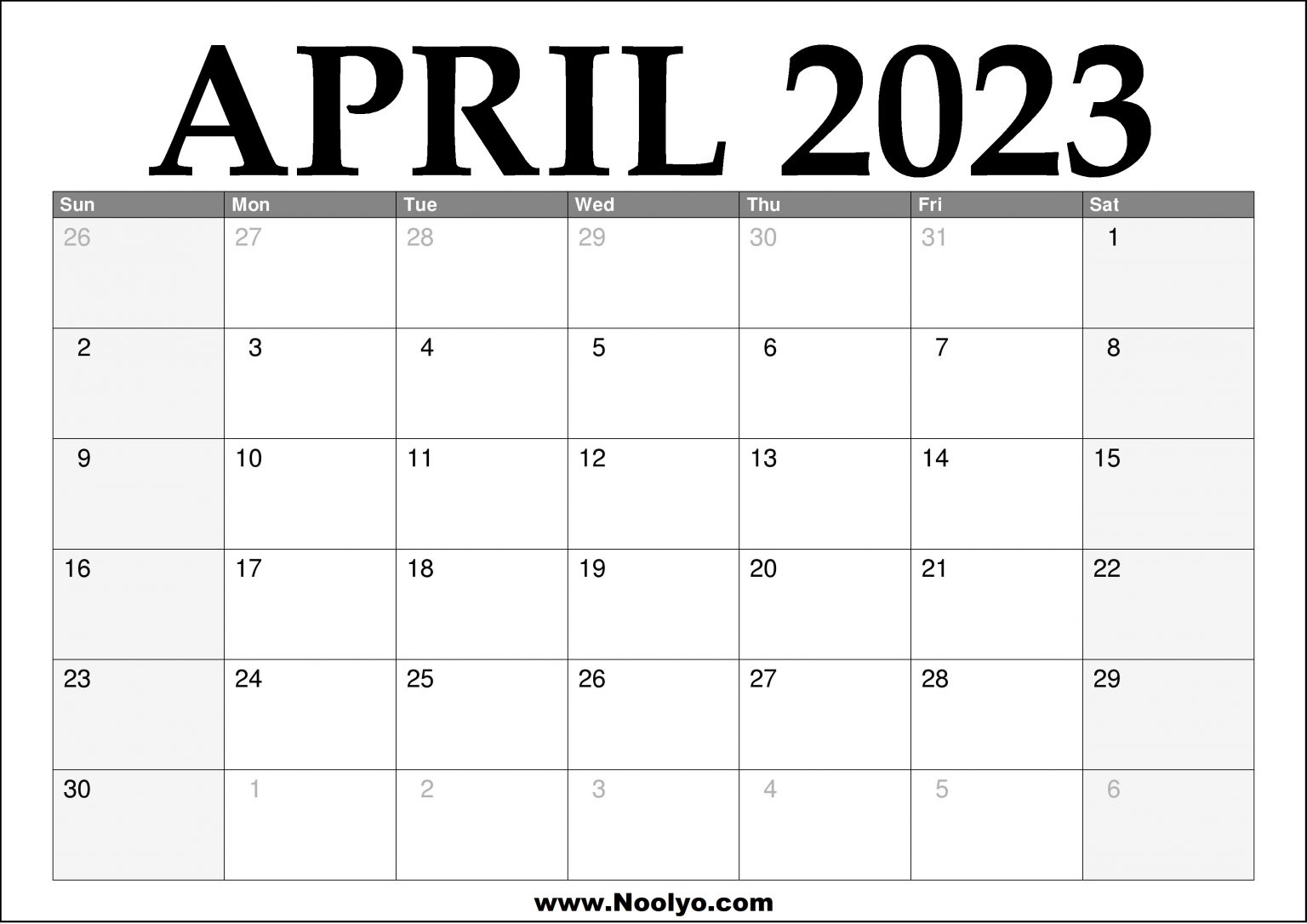 Free Cute Printable April 2023 Calendar