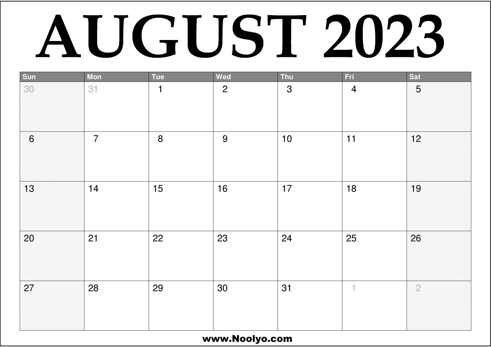 August 2023 Calendar Image