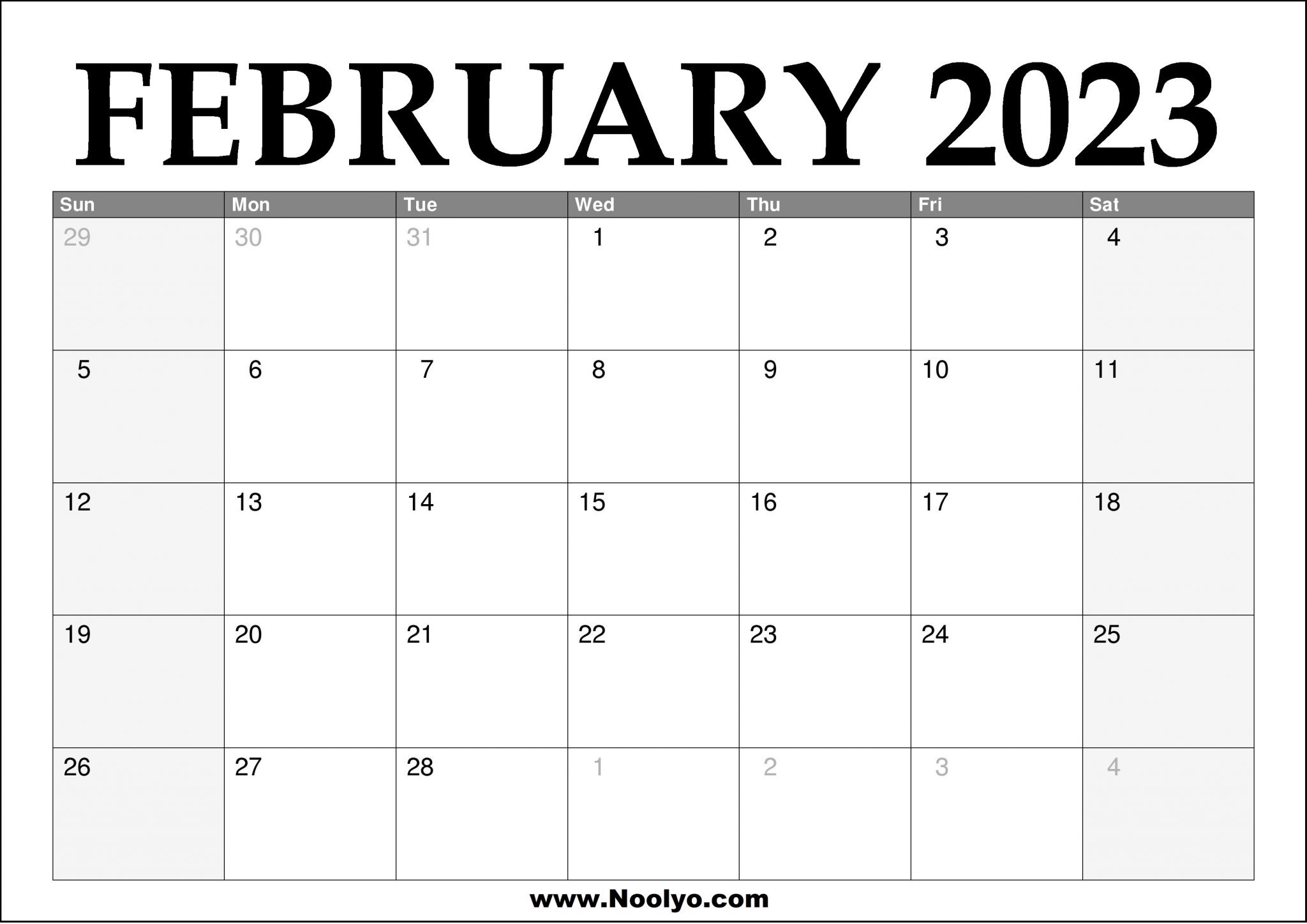 2023 February Printable Calendar Calendars Printable