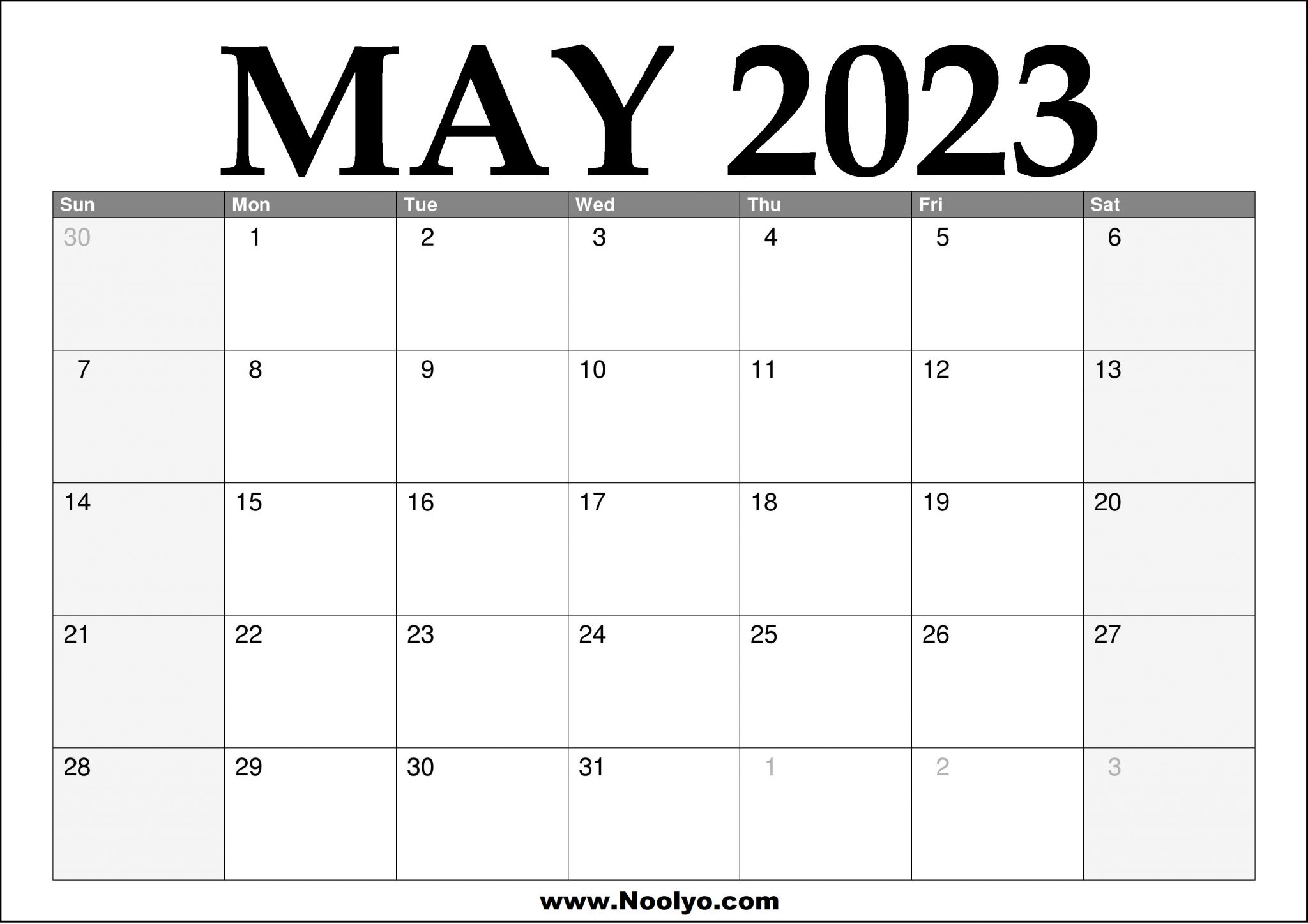 Free Printable May 2023 Calendar Canada