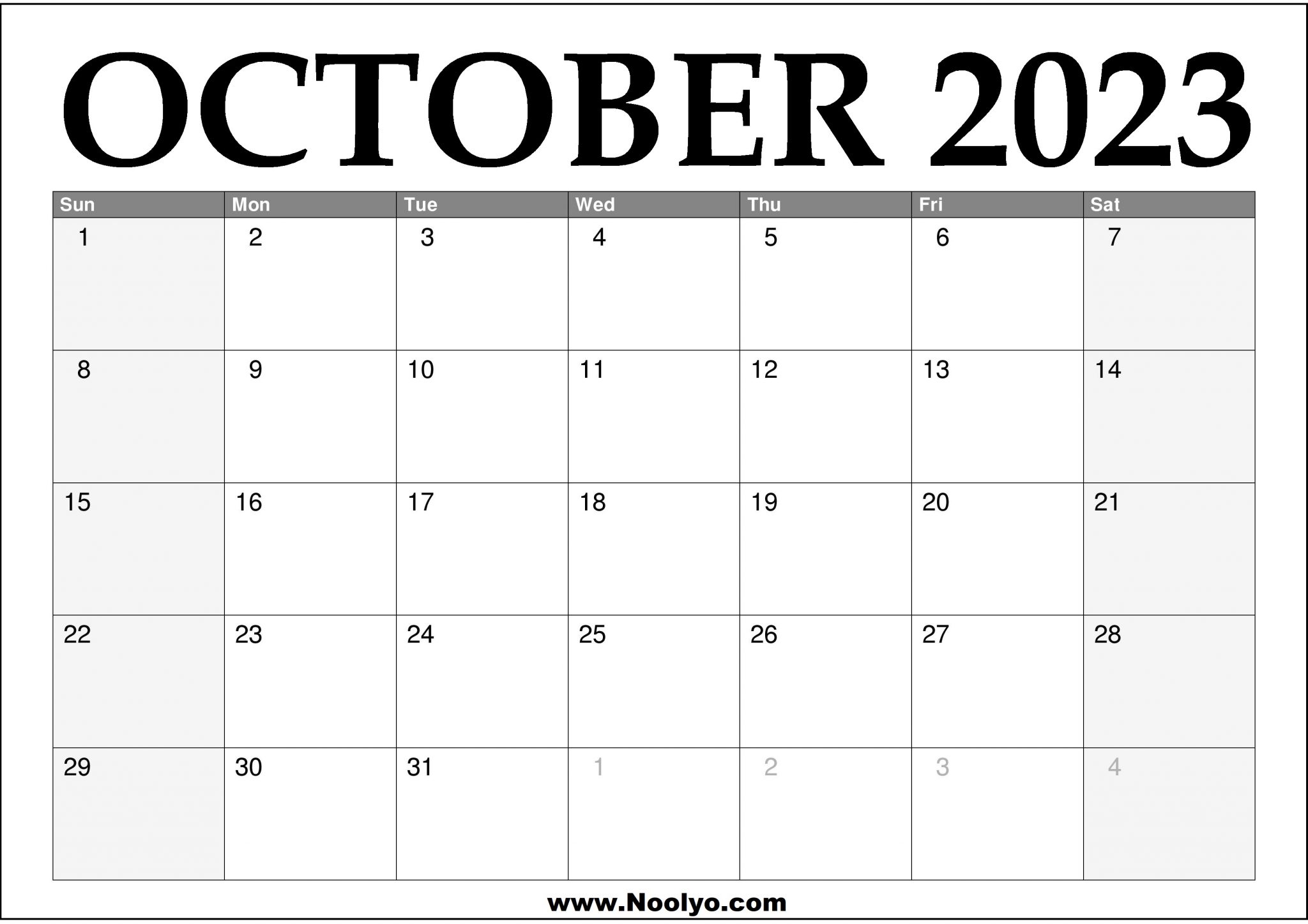 October 2023 Calendar Printable Free Pdf Free Download